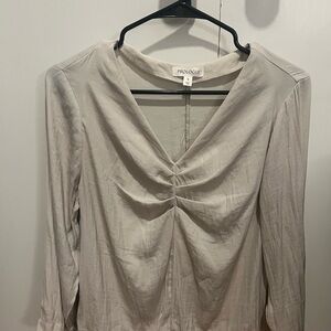 Prologue Tan Ruched 3/4 Sleeve Blouse